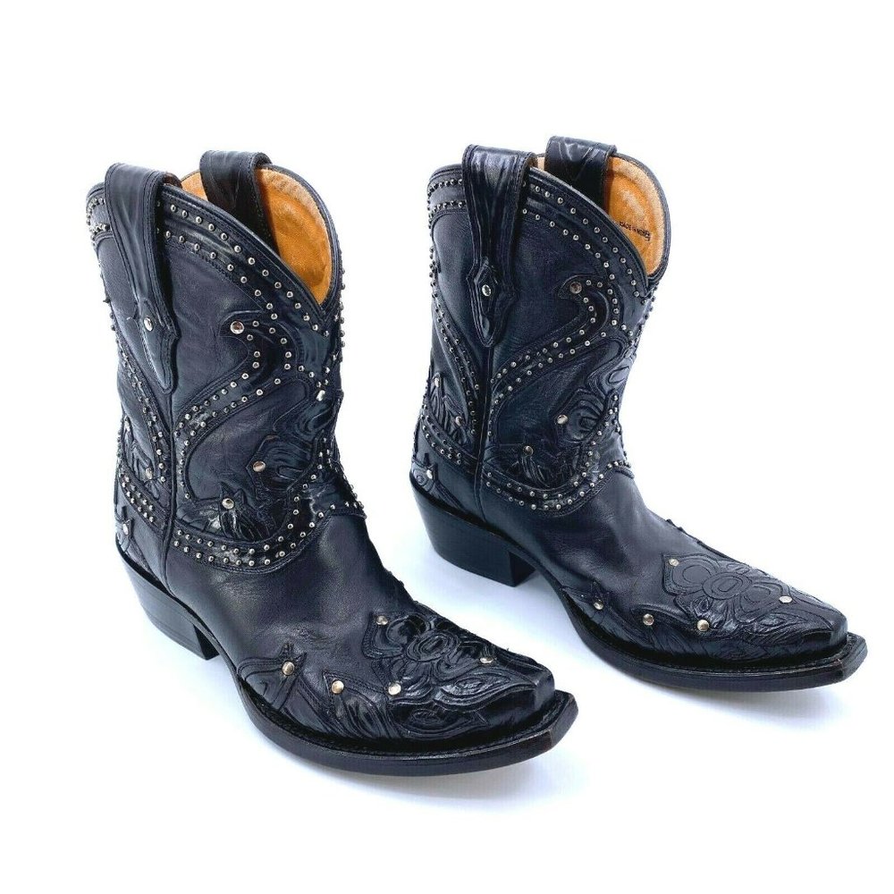 Lucchese Tooled Leather Studded Cowgirl 8" Bootie
